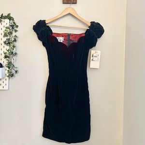 RARE NWT Vintage Scott McClintock green Velvet Puff sleeve Mini dress Size 4